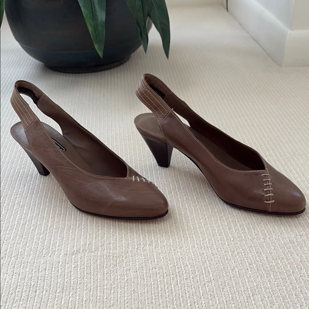 MONTBUI Elegant Brown Slingback Heels